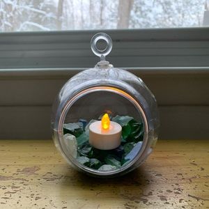 Terrarium centerpiece with sea glass